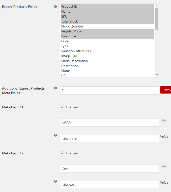 Export WooCommerce - Admin Settings - Export Products Options