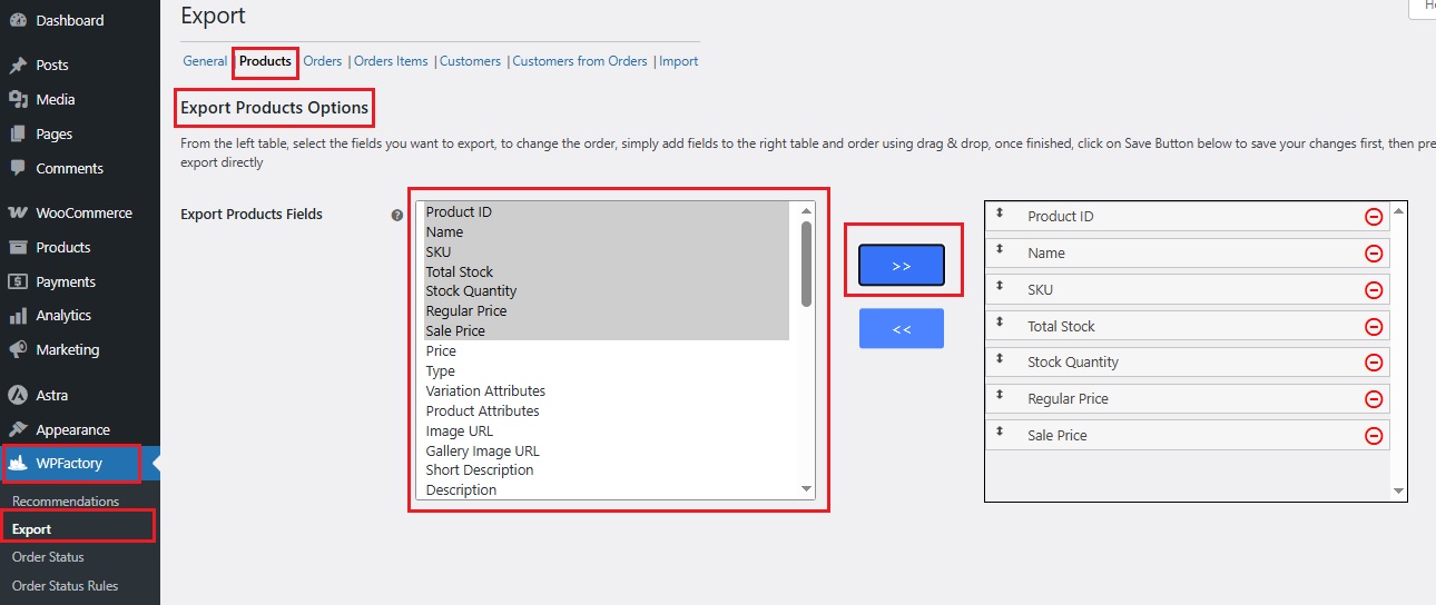 Export WooCommerce Products - Step 2 Choose the Product Fields