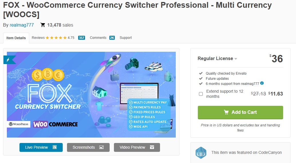 FOX - WooCommerce Currency Switcher Professional - Multi Currency [WOOCS]