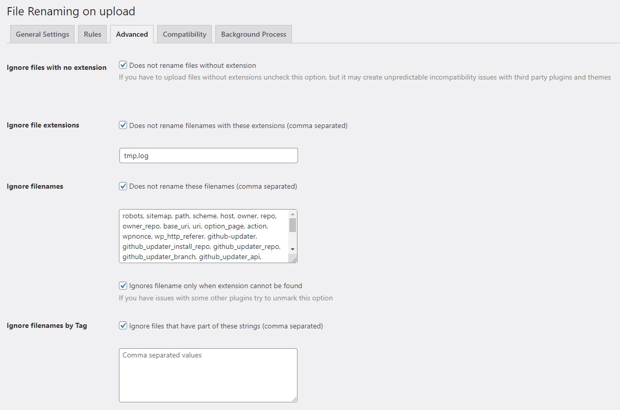 Rename Media Files Advanced tab