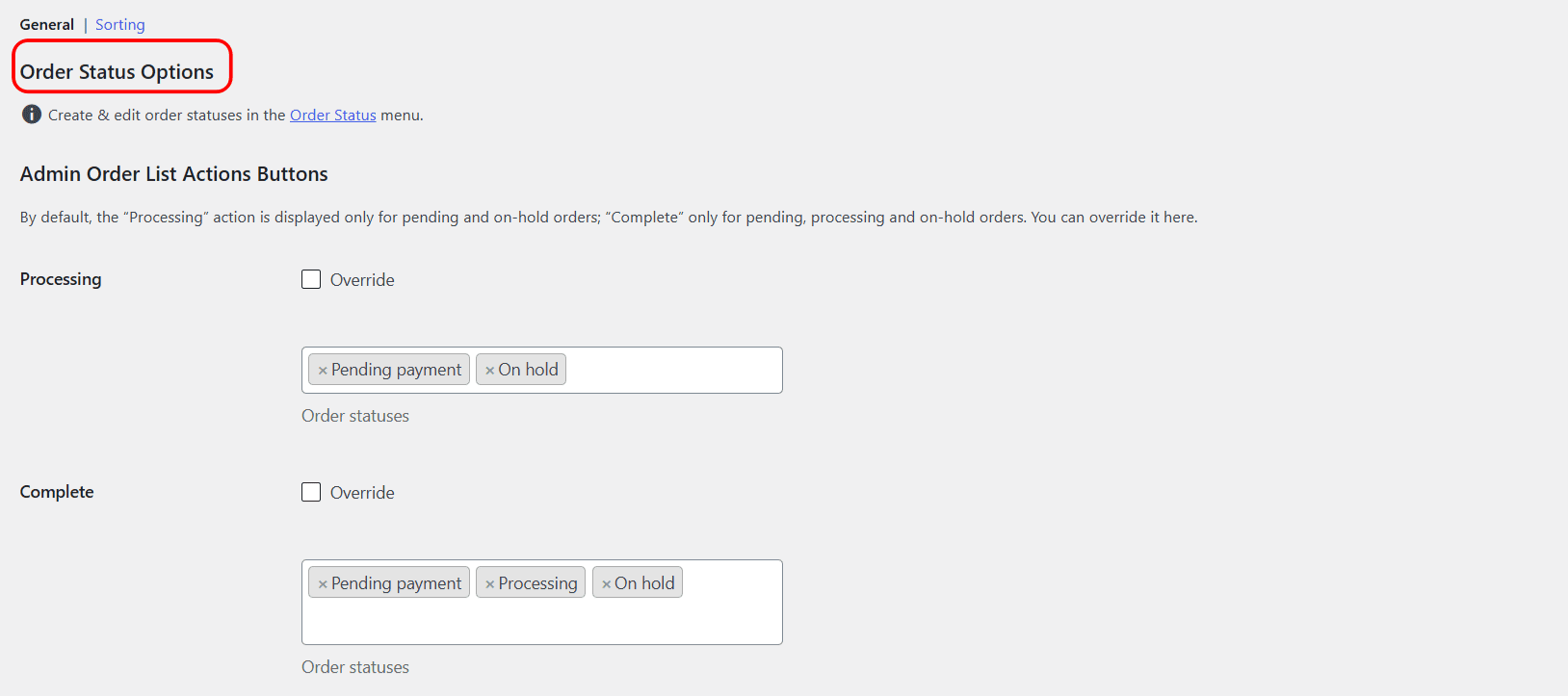 Admin Order List Actions Buttons settings