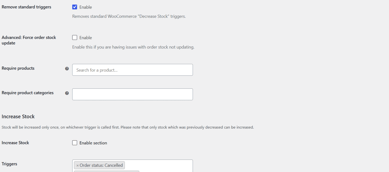 Increase Stock triggers in the Stock Triggers settings