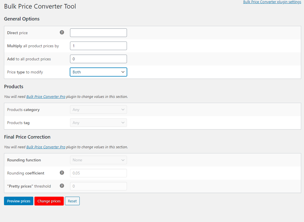 How to Bulk Edit WooCommerce Products - Bulk Price Converter for WooCommerce - Options