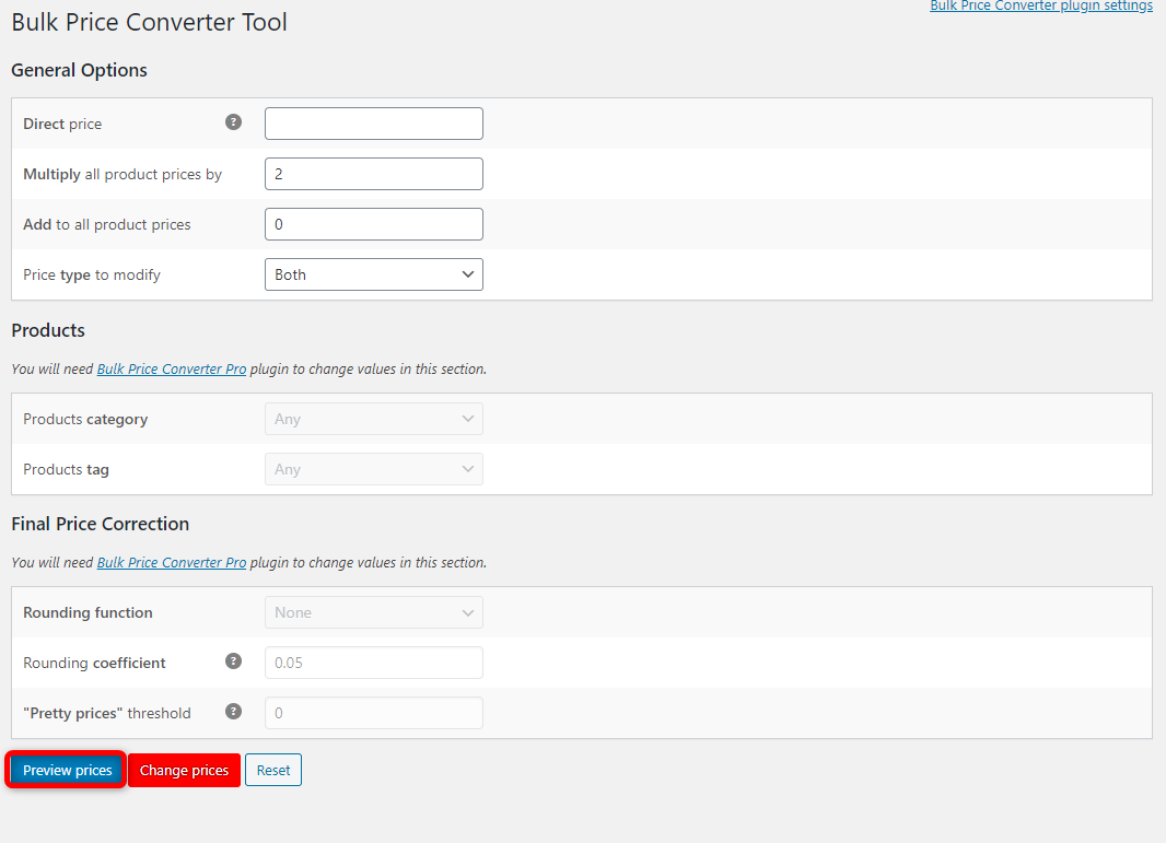 How to Bulk Edit WooCommerce Products - Bulk Price Converter for WooCommerce - Preview prices