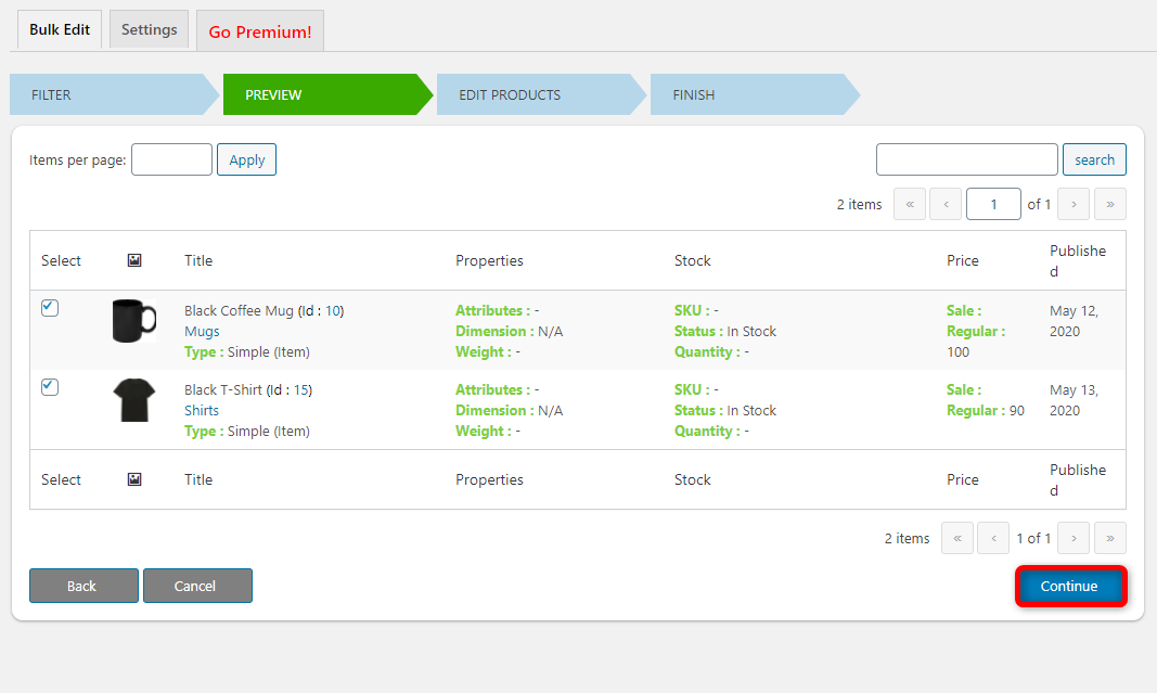 How to Bulk Edit WooCommerce Products - Elex WooCommerce Advanced Bulk Edit - Continue button