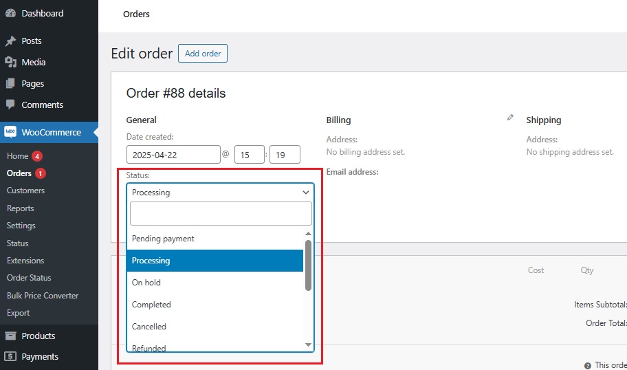 How to Change Order Status in WooCommerce step 4-2