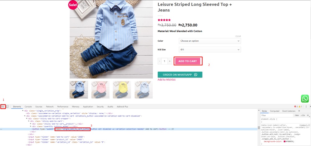 How to Customize the Add to Cart Button in WooCommerce - Changing the color of the button - Inspect