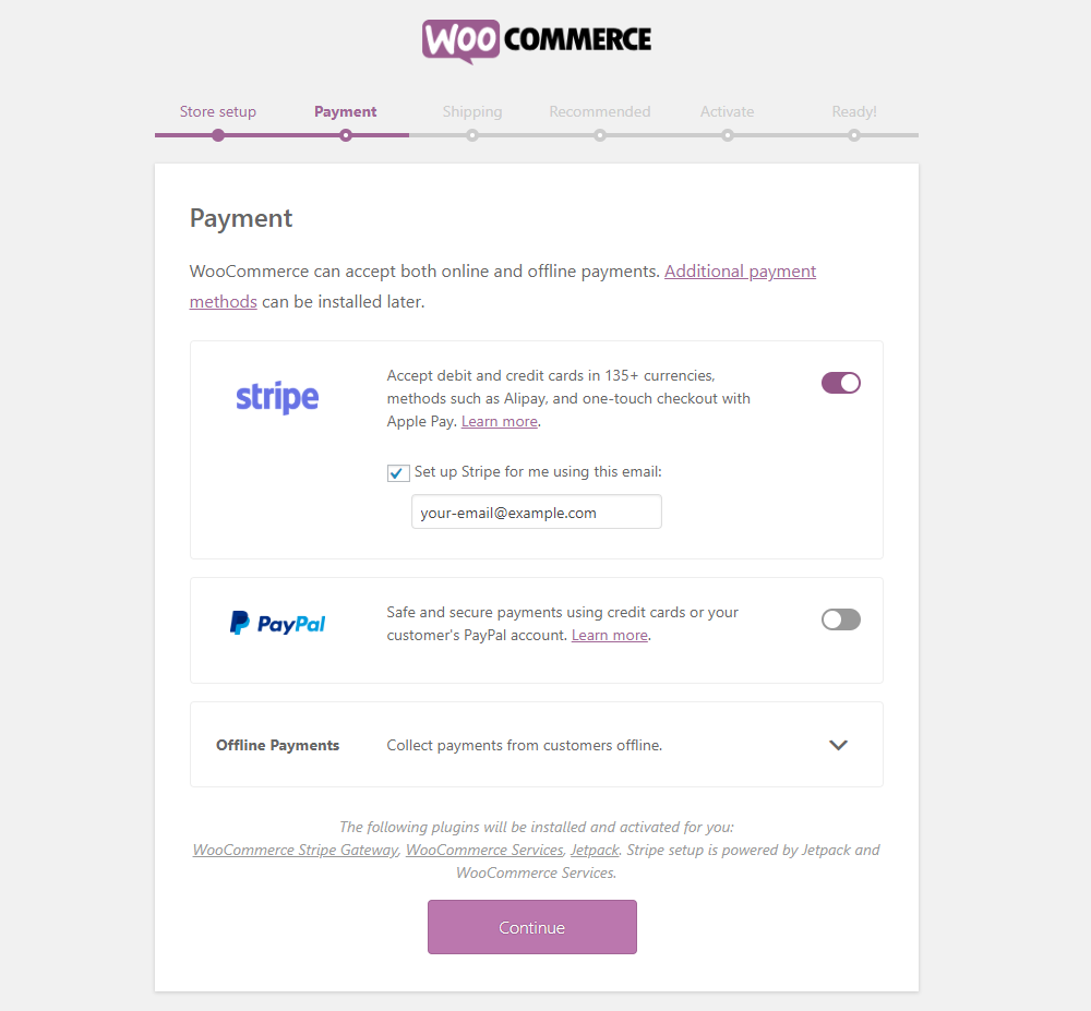 How to Get Started with WooCommerce - Install WooCommerce - Step 2 - Payment