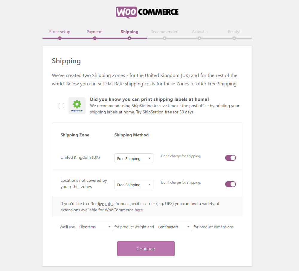 How to Get Started with WooCommerce - Install WooCommerce - Step 3 - Shipping