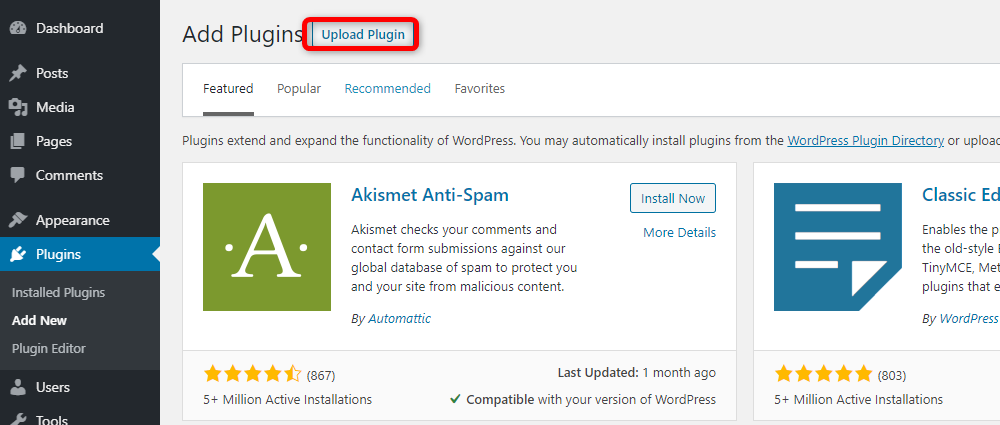 How to Install a Plugin in WordPress - Upload Plugin