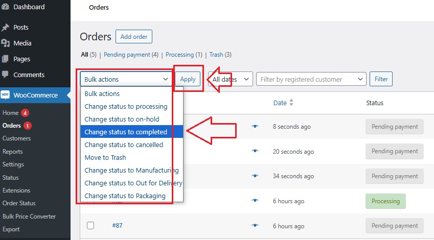 How to Update Multiple Order Statuses at Once - step 4,5