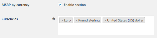 MSRP for WooCommerce - Admin Settings - Currencies Options