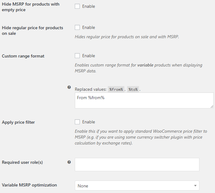 MSRP for WooCommerce - Advanced Options