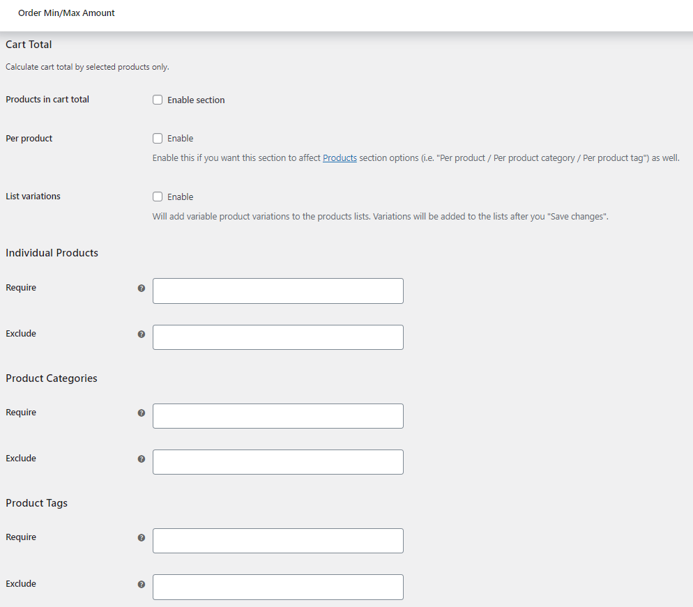 Order Minimum Maximum Amount for WooCommerce - Cart totals tab