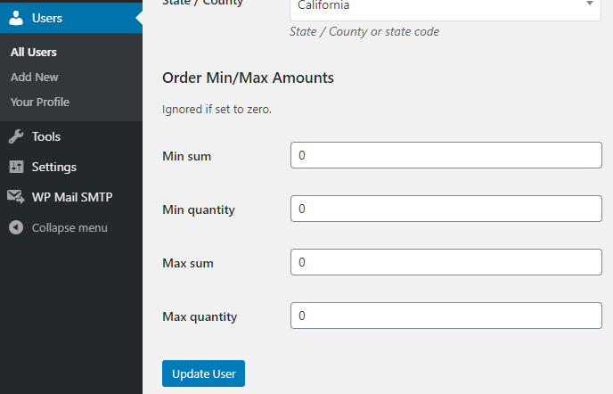 Order Minimum Maximum Amount for WooCommerce - User Profile