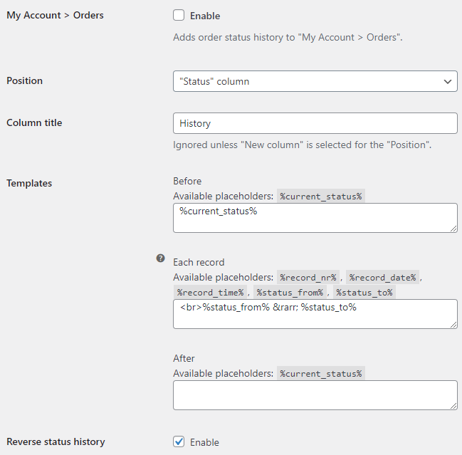 Order Status Rules for WooCommerce - My Account Options