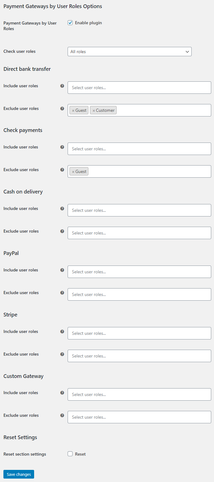 Payment Gateways by User Roles for WooCommerce - General Options
