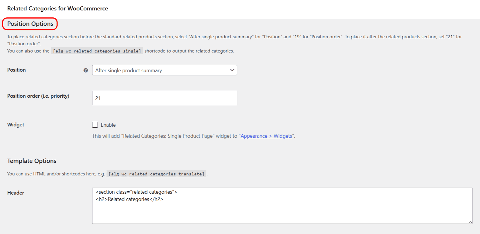 Position Options for Related Categories for WooCommerce on single product pages