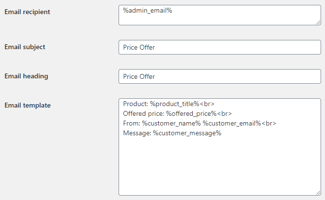 Price Offerings for WooCommerce - Email Options