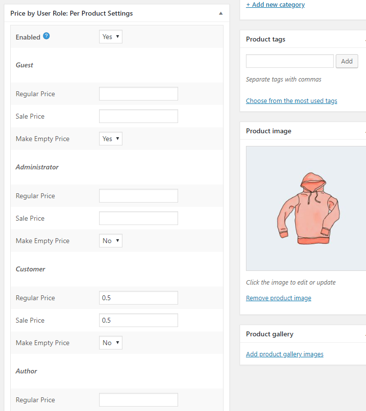Price by User Role for WooCommerce - Admin Settings - Per Product - Meta Box