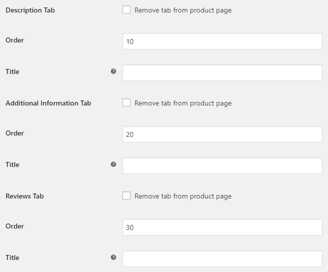 Product Tabs for WooCommerce - Standard Product Tabs Options