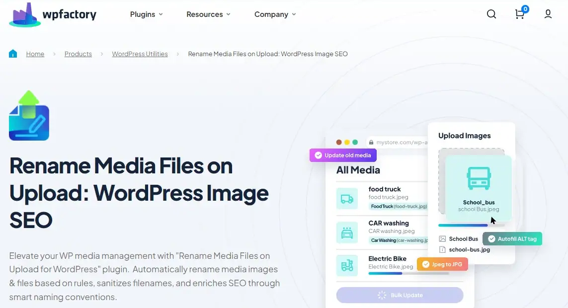 WordPress plugin to rename media files on upload