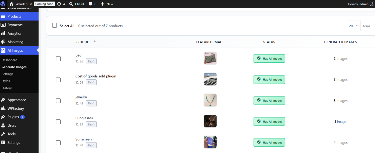 AI Product Image Generator - Product edit screen