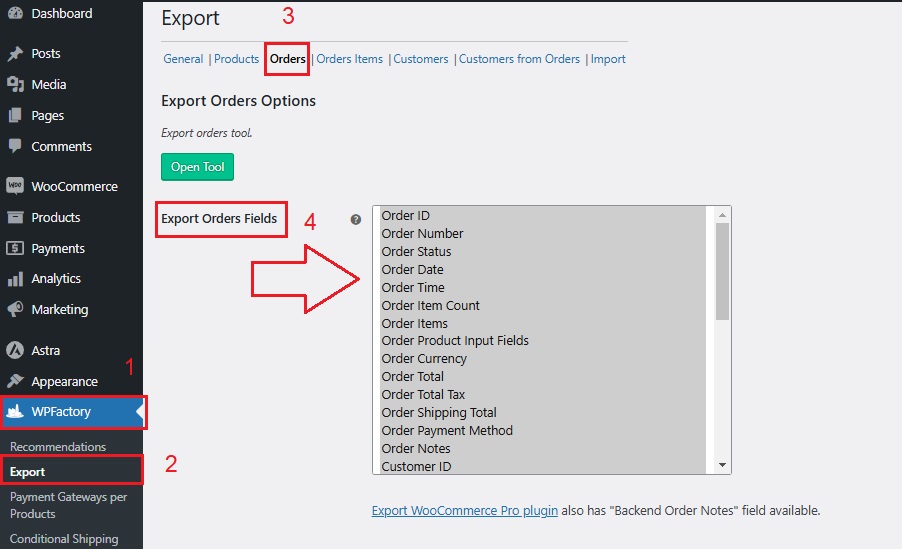 Select the Fields You Want to Export - WooCommerce Export Orders