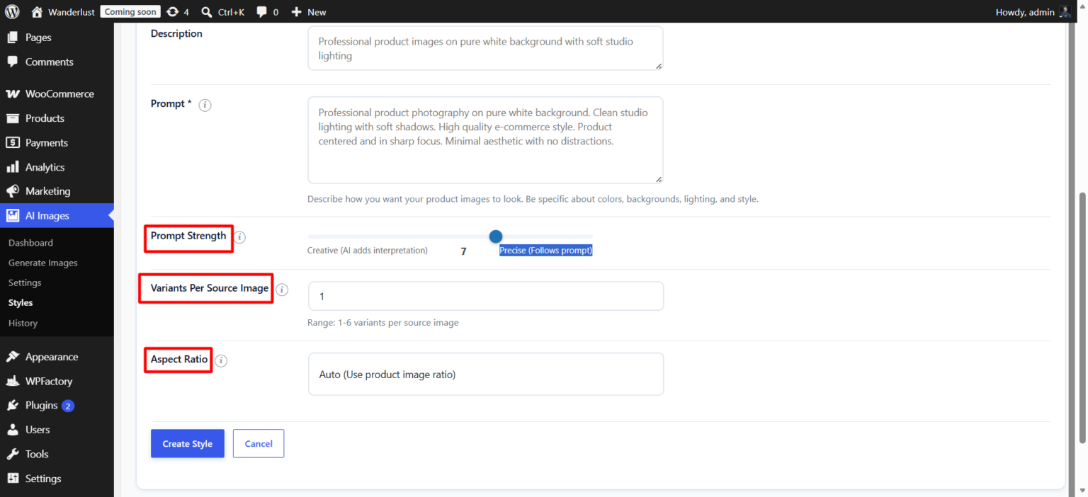 AI Product Image Generator - Styles - Custom