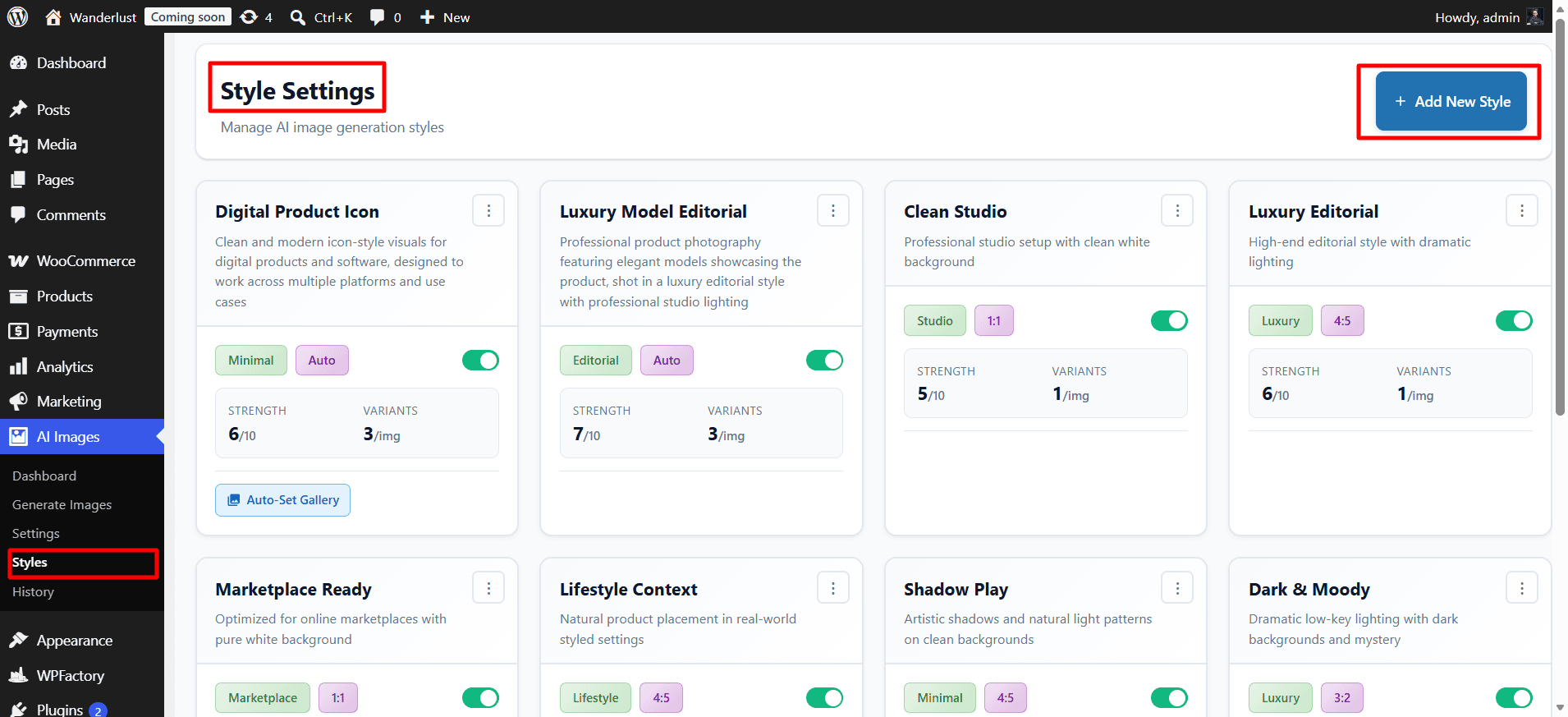 Styles ‹ Wanderlust — WordPress