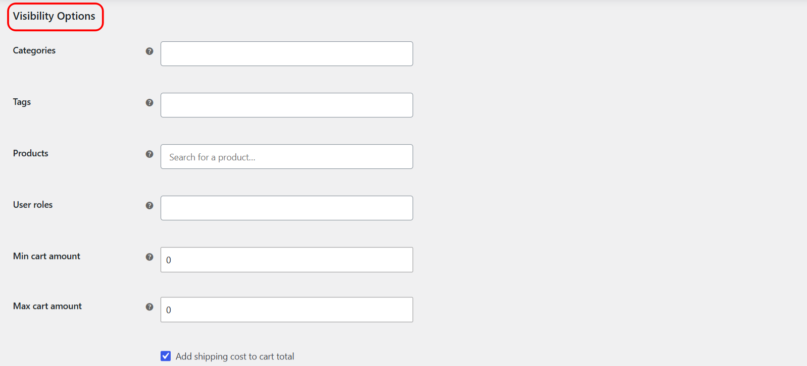 Visibility Options for a custom checkout field