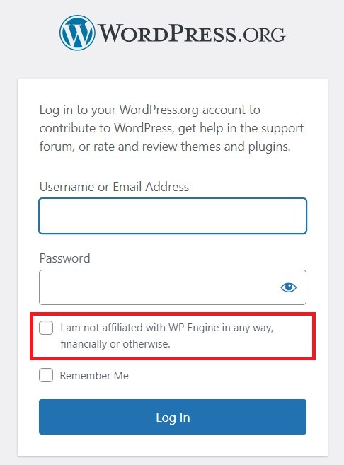 I Am Not Affiliated with WP Engine in Any Way New Checkbox