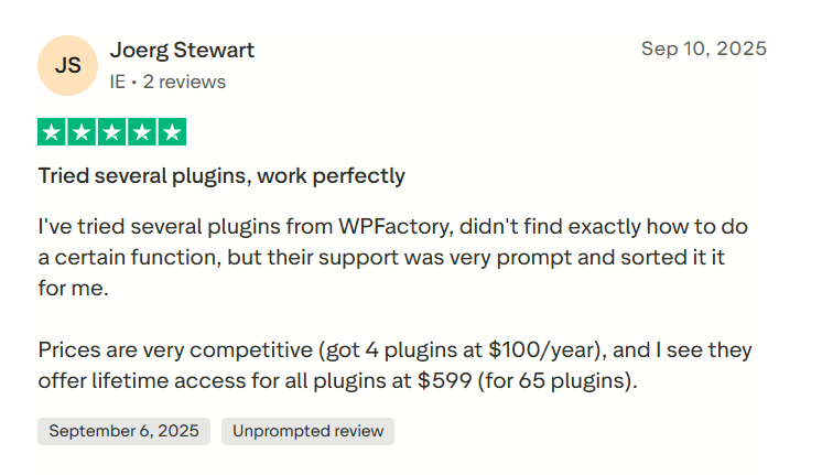 WPFactory Reviews Read Customer Service Reviews of wpfactory com 12 11 2025 05 34 PM