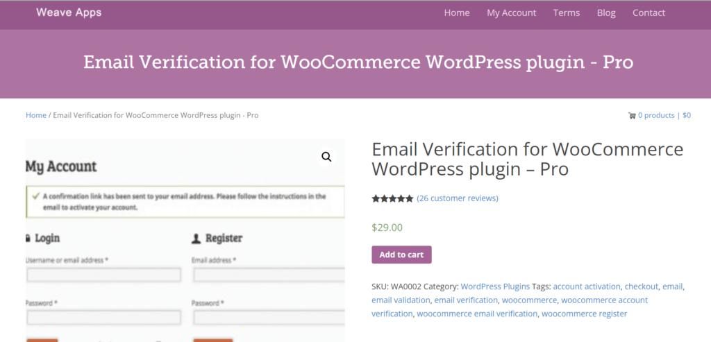 Weave Apps Email Verification for WooCommerce WordPress plugin - Pro
