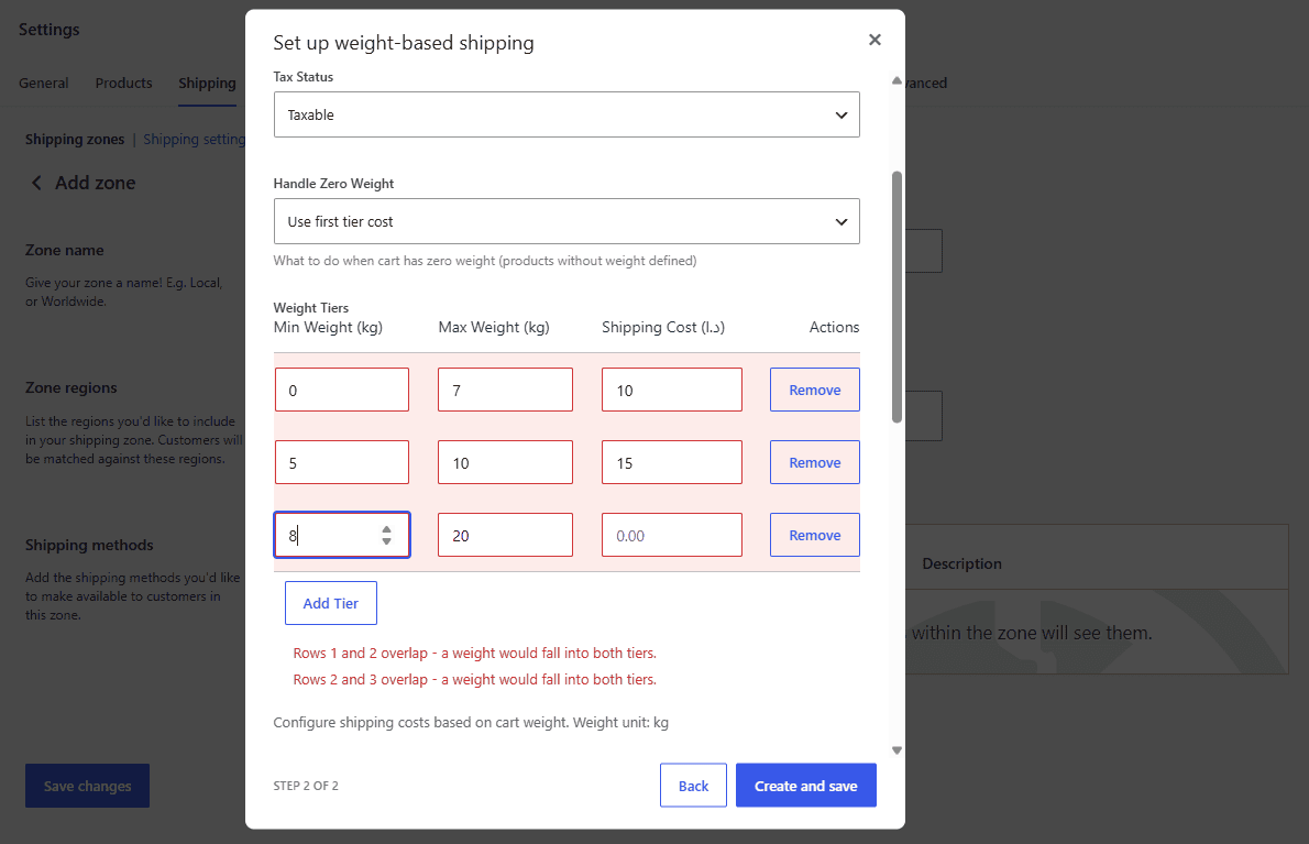 Tier rows flagged in red where weight ranges overlap