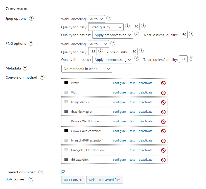 What Are WebP Images and How to Use Them in WordPress - WebP Express settings