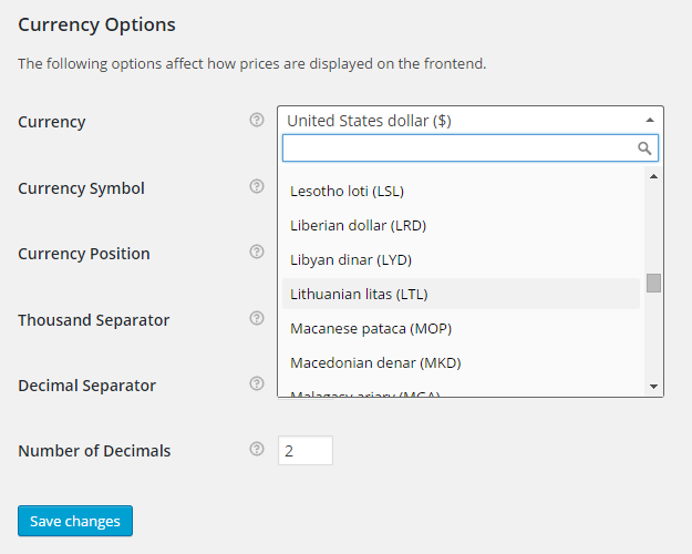 WooCommerce All Currencies - Currency Options