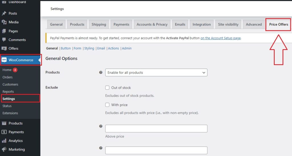 WooCommerce Open Price-Access Plugin Settings