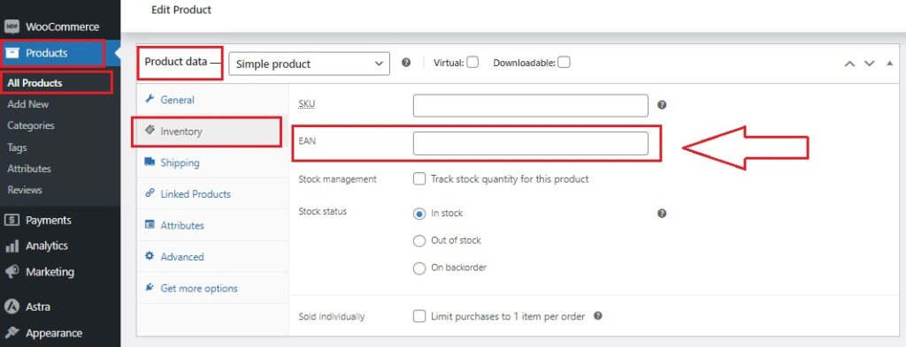 WooCommerce add EAN code - Assign EAN to Products inventory