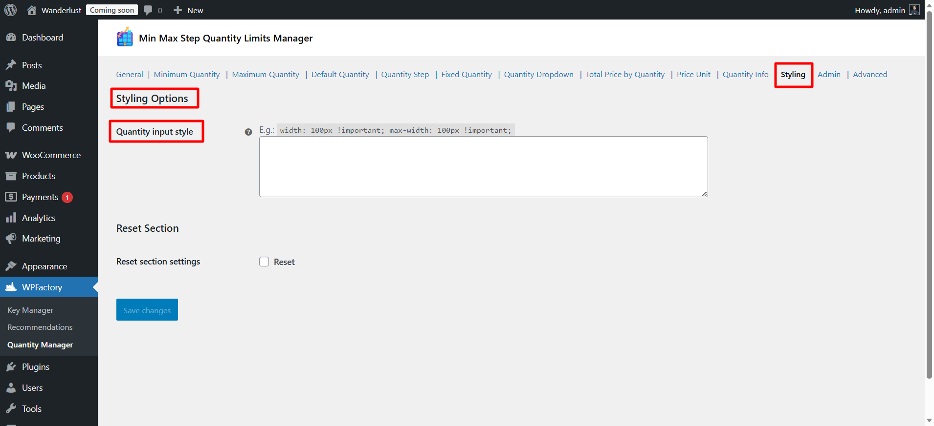 WooCommerce settings ‹ Wanderlust — WordPress 02 16 2026 04 58 PM