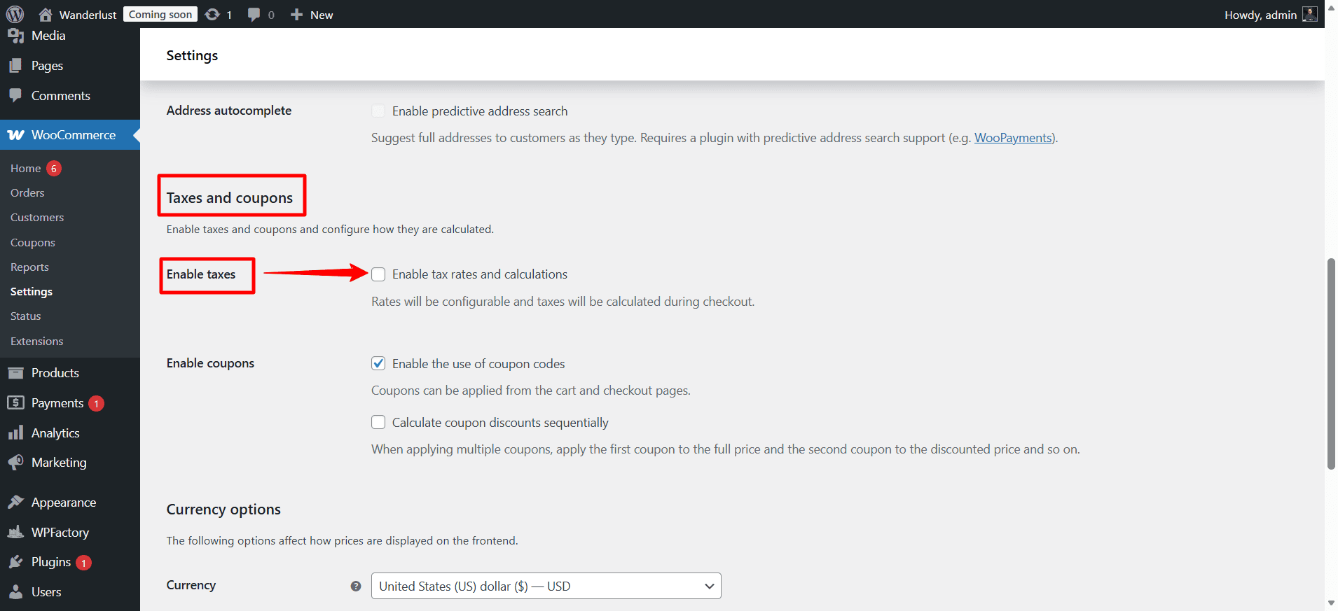 WooCommerce settings ‹ Wanderlust — WordPress 04 08 2026 01 49 PM
