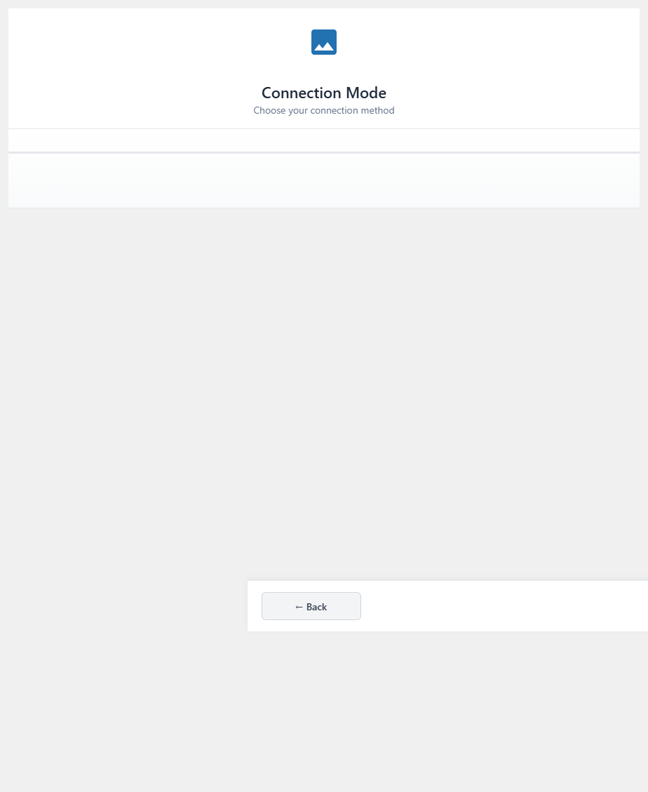 setup wizard, Connection Mode step showing the Managed Credits and Use My API Key cards