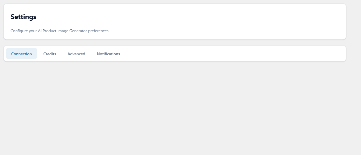 AI Images, Settings page showing the four tabs