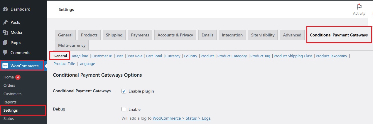 disable payment methods WooCommerce
