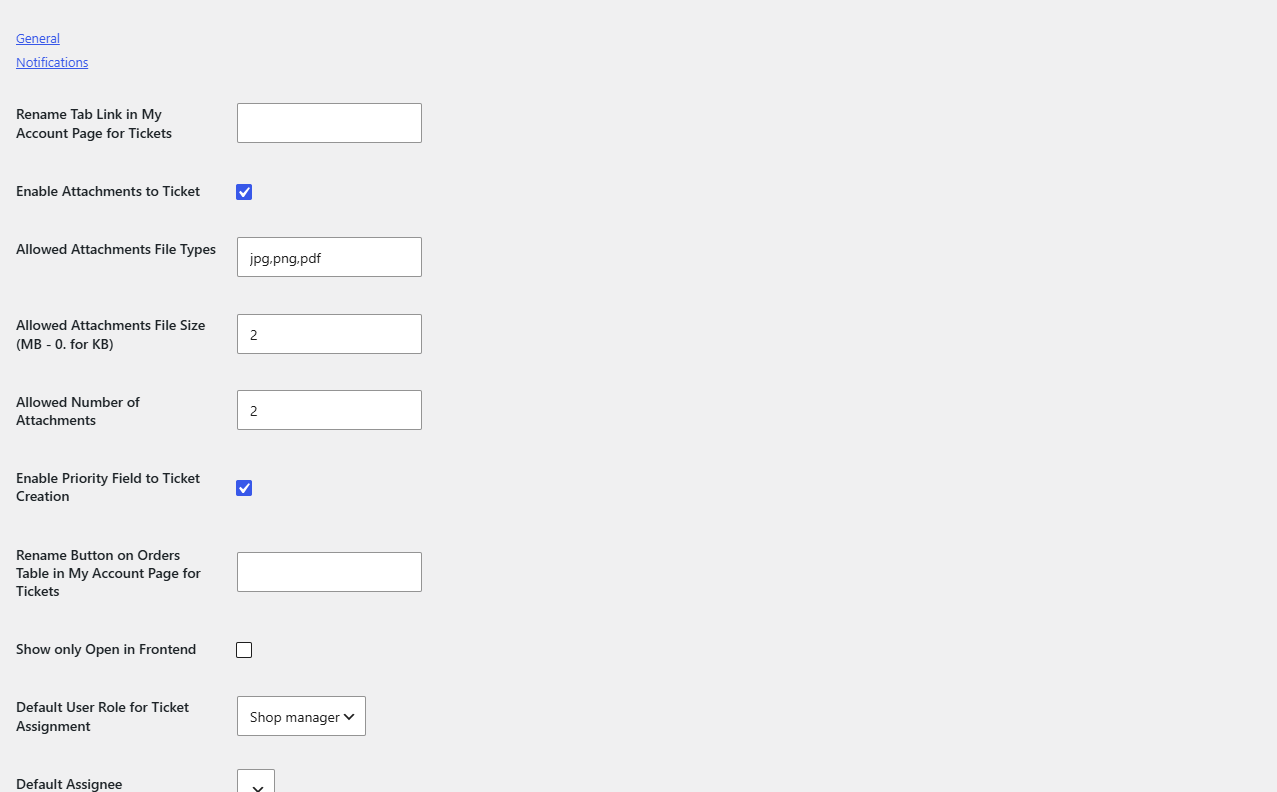 Settings tab showing the General and Notifications sub-tabs