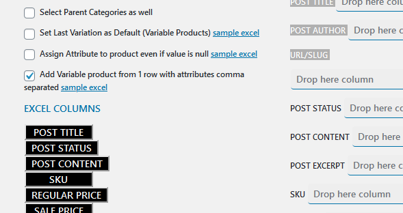 The Add Variable product from 1 row checkbox on the mapping screen