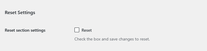 Reset Settings box at the bottom of a section