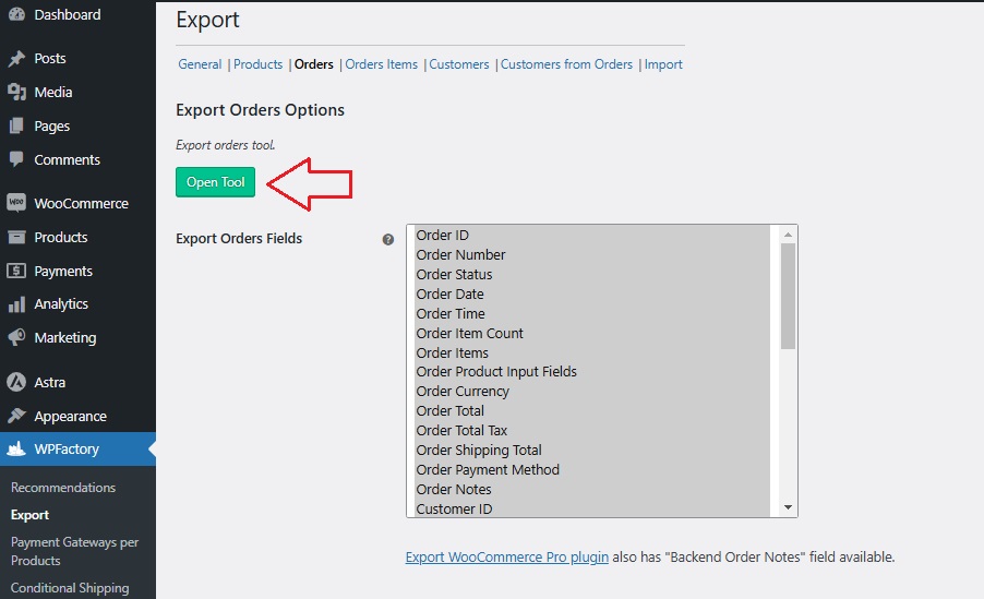 open tool - WooCommerce Export Orders