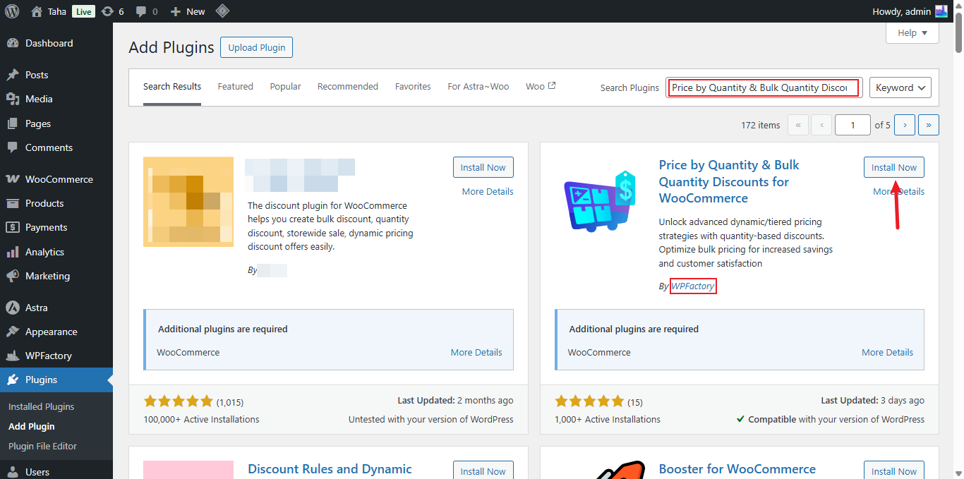 product price by quantity installition