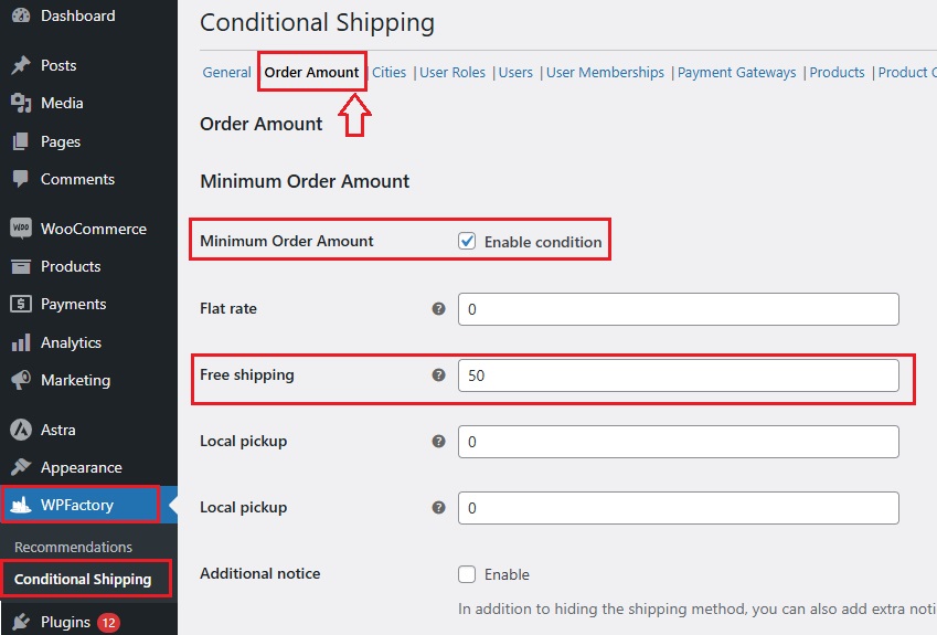 woocommerce Restricting Shipping by Cart Total
